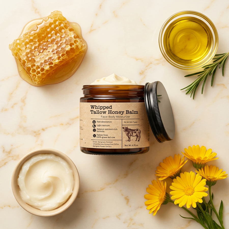 Whipped tallow and honey balm jar