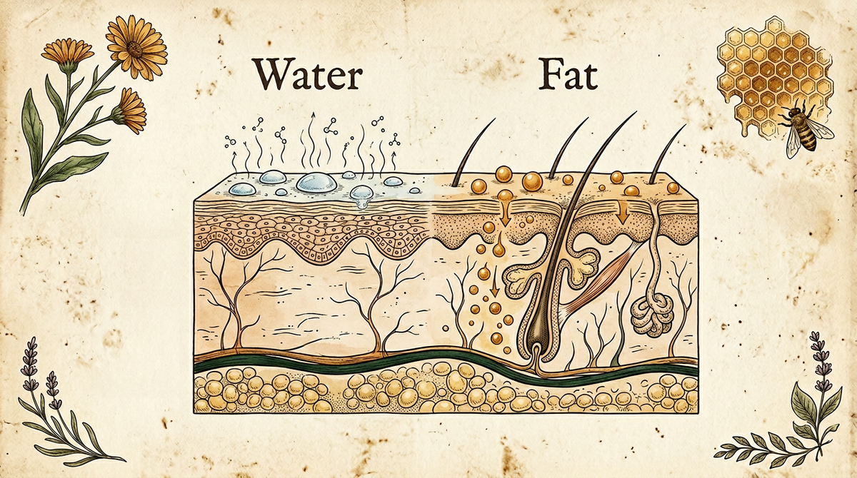 Water versus fat, skin mechanism illustration