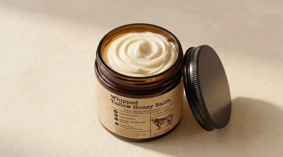 Whipped tallow and honey balm jar